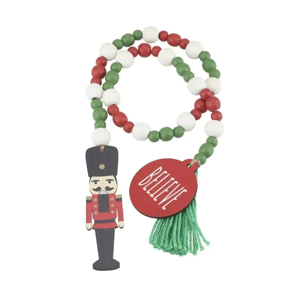 NEW Set 3 Christmas Garland Wood Beads Green Red White Tabletop Decor ea. 36